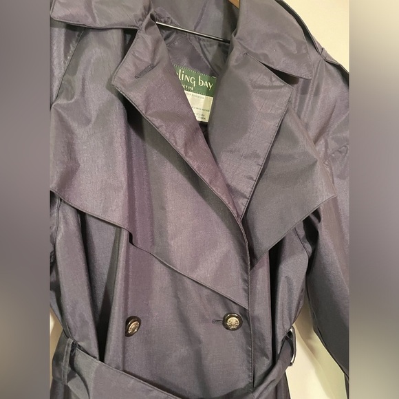 Vintage Sterling Bay Metallic Navy Belted Rain Trench Coat, Size 10P - Picture 5 of 10